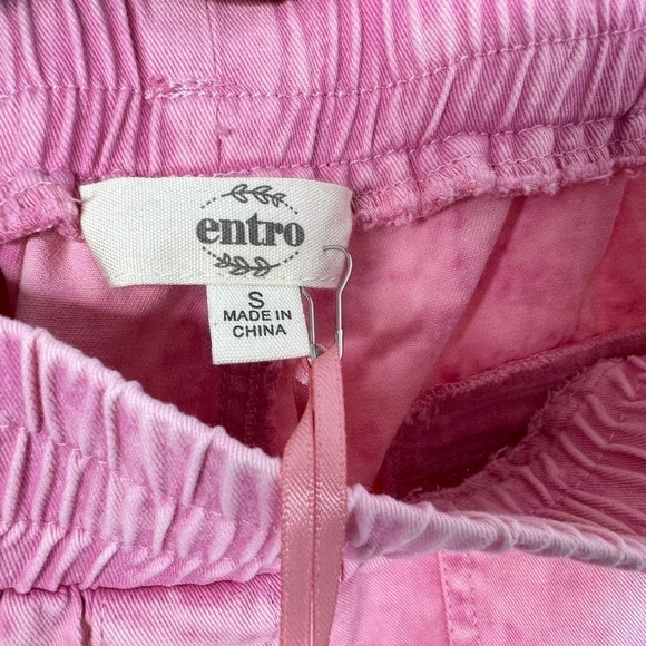 Entro Womens Elastic Waist Acid Wash Shorts Size Small Pink 100% Cotton Pockets - Picture 6 of 6